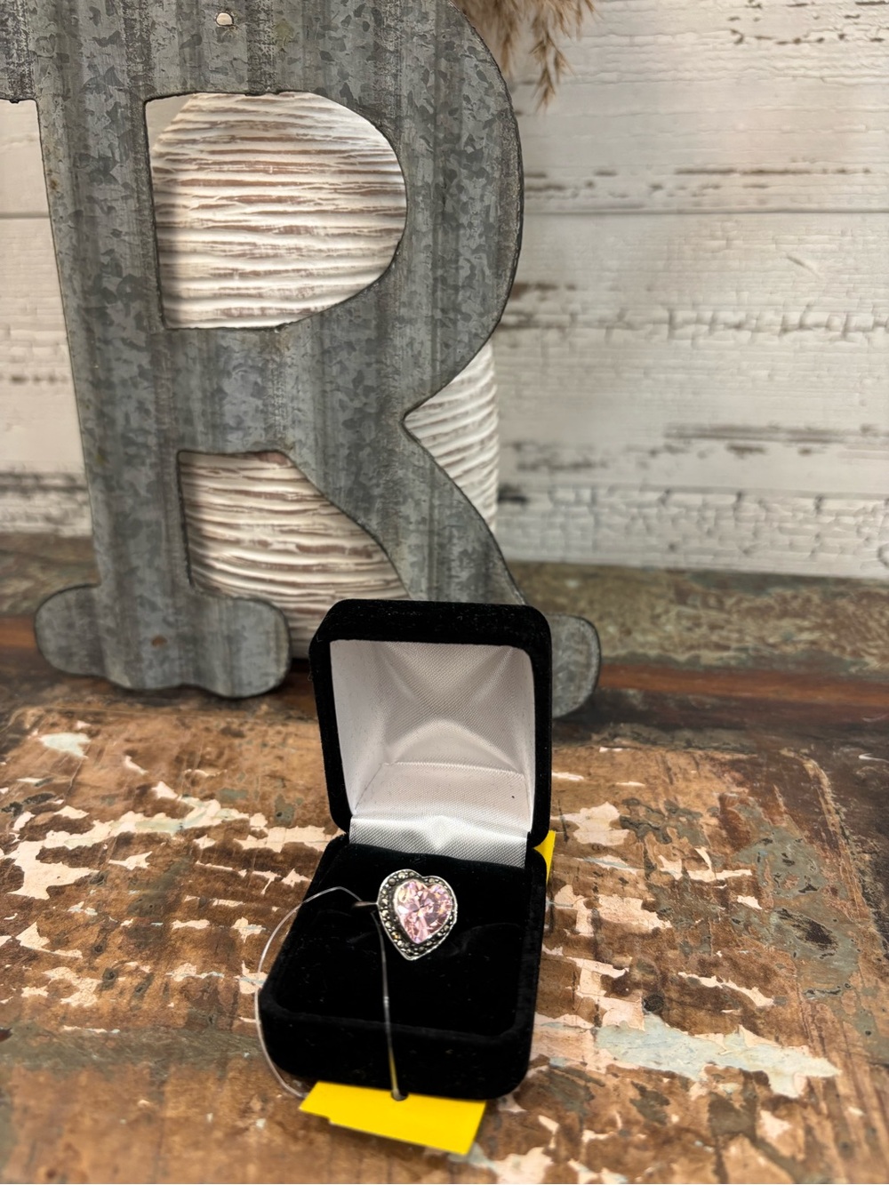 Heart New Sterling Pink Crystal Ring in Silver Tone